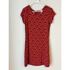 Hatley Womens Red Navy Blue Damask Floral Short Sleeve Shift Dress Size M